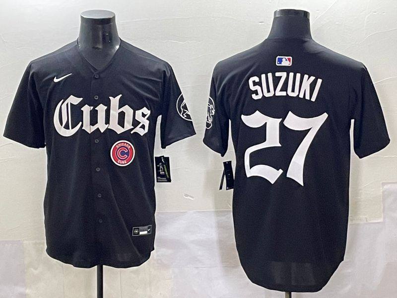 Men 2025 Chicago Cubs #27 Suzuki Black Five generations Joint Name Nike MLB Jersey style 12->detroit tigers->MLB Jersey